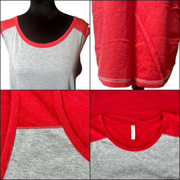 LAT Men's Contrast Tank Top Tee Shirt Size Large Red Gray Color Block 60% Cotton - Picture 4 of 10